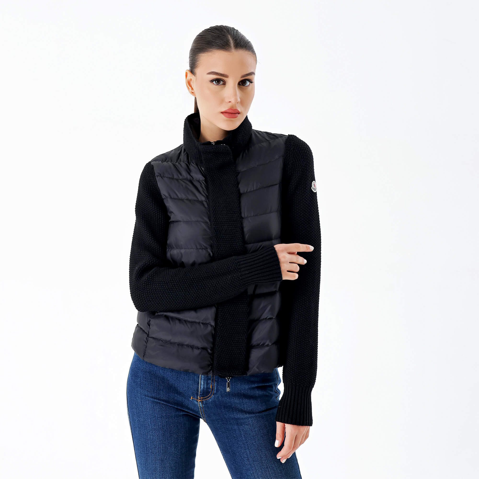 Moncler - Black Puffer&Knitted Zip Jacket